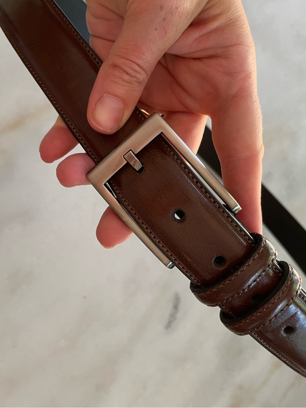 Men's Brown Leather Belt with Silver Buckle size 44
